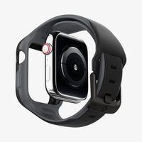 AMP02007 - Apple Watch Series (44mm) Case Liquid Air Pro in black showing the back with watch face hovering away from band